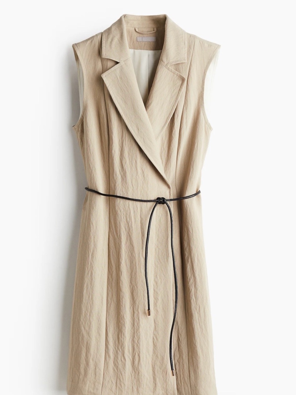 H&M Sleeveless Cream Blazer-Style Dress with Slim Black Tie